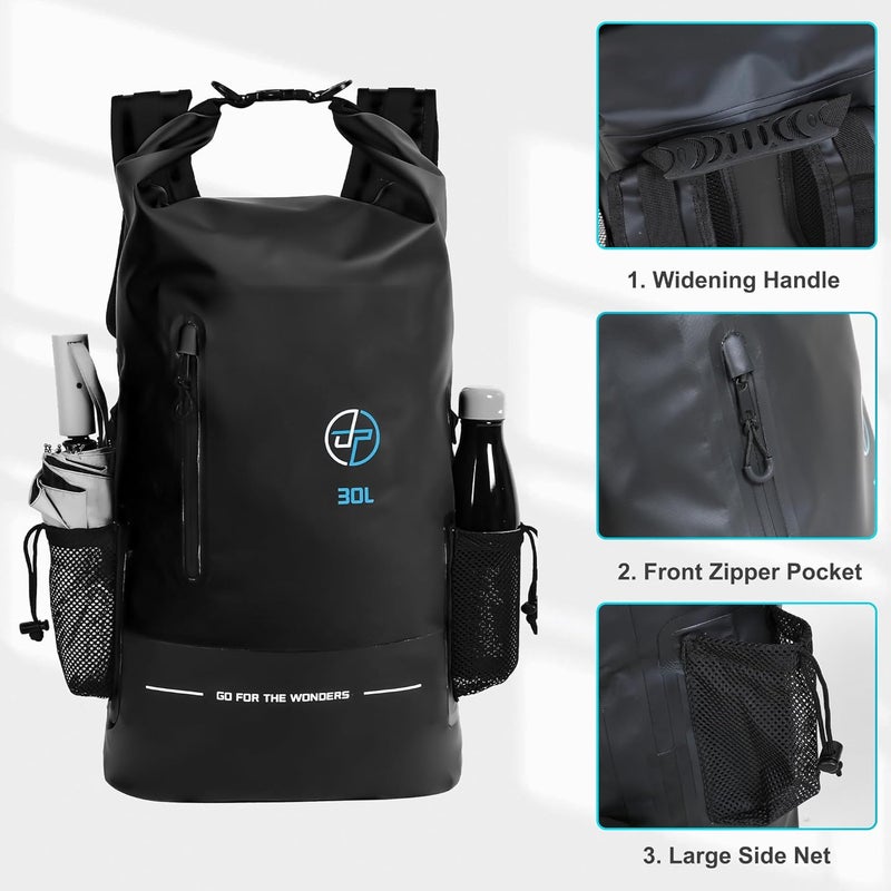 UPWELL 30L Waterproof Dry Bag Boating Backpack for Travel Hiking Camping Kayaking Hiking Swimming Floating Submersible Dry Bag Black - Image 3